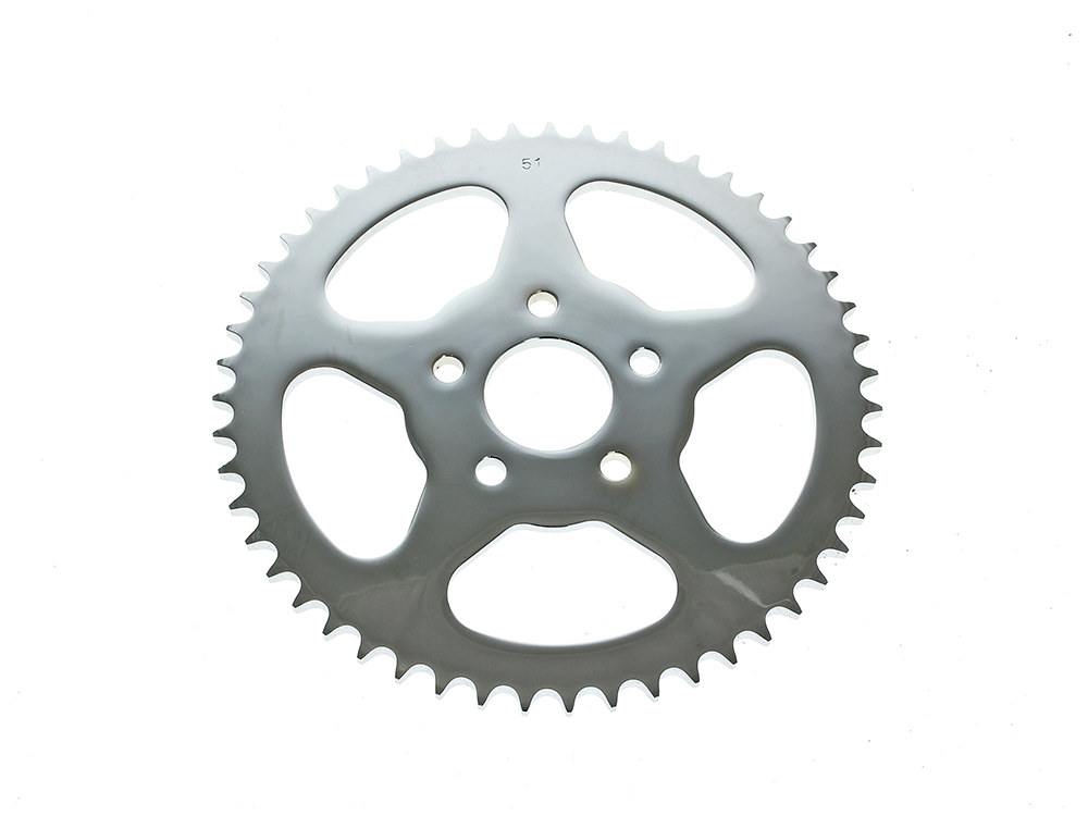Rollies Speed Shop 51 Tooth, Flat Steel Rear Chain Sprocket – Chrome. Fits Big Twin 1973-1999 & Sportster 1979-1999.