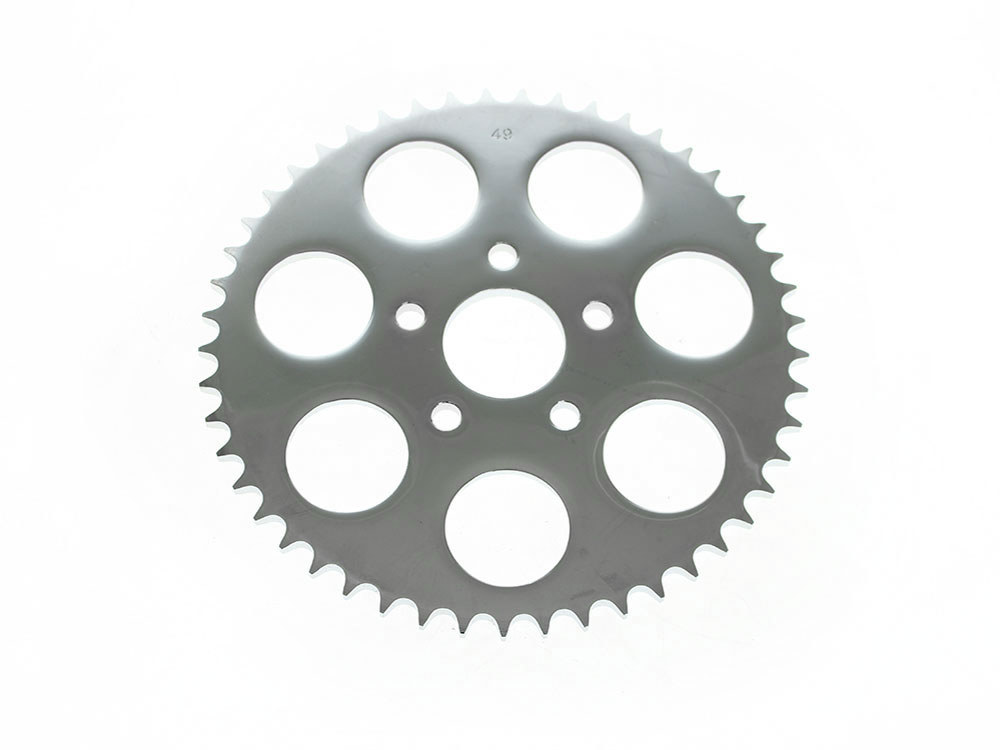 Rollies Speed Shop 49 Tooth, Flat Steel Rear Chain Sprocket – Chrome. Fits Big Twin 1973-1999 & Sportster 1979-1999.