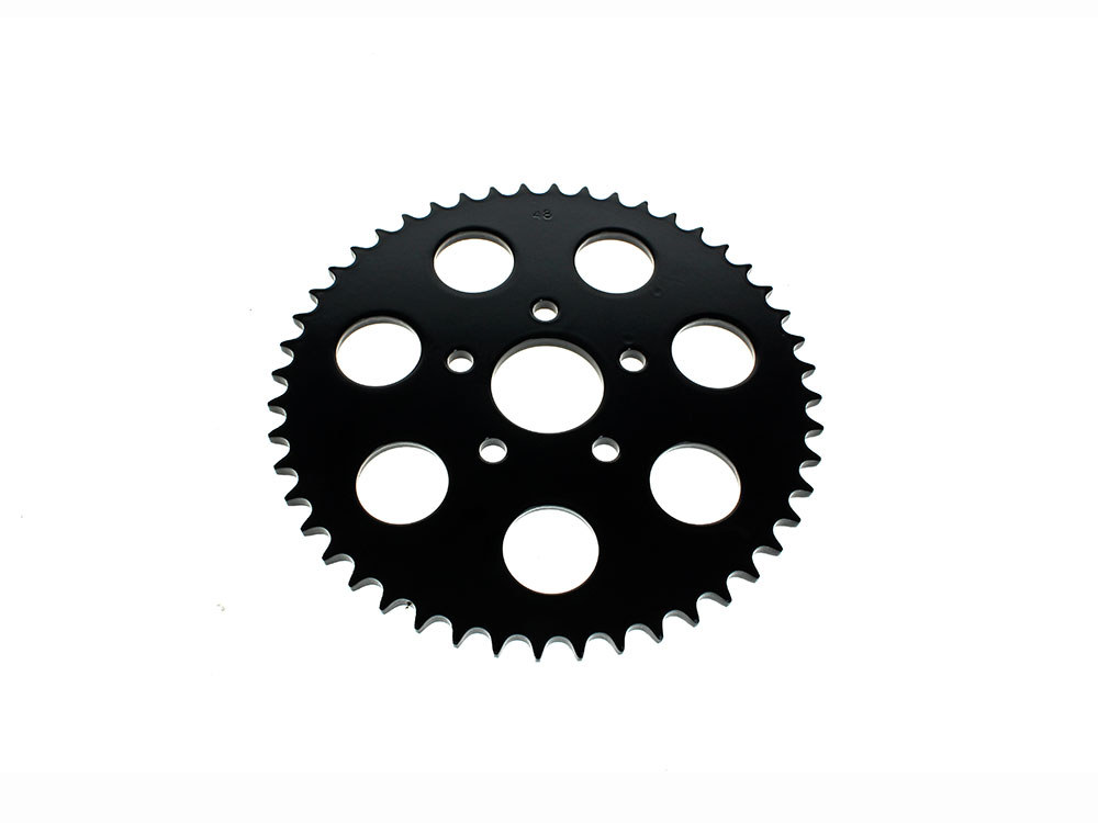 Rollies Speed Shop 48 Tooth, Flat Steel Rear Chain Sprocket – Gloss Black. Fits Big Twin 1973-1999 & Sportster 1979-1999.