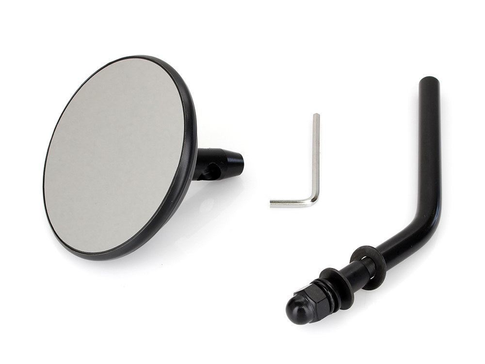 Rollies Speed Shop 3in. Round Mirror with Short Stem – Black. Fits Left & Right.
