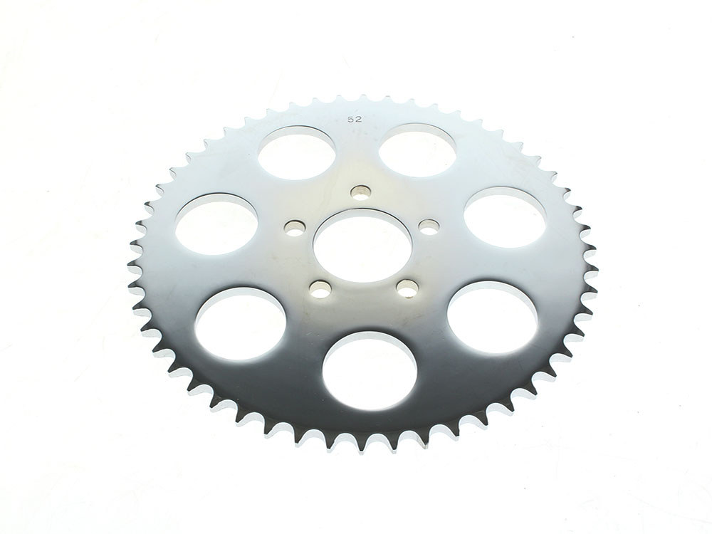 Rollies Speed Shop 52 Tooth, Flat Steel Rear Chain Sprocket – Chrome. Fits Big Twin 2000up & Sportster 2000-2021.