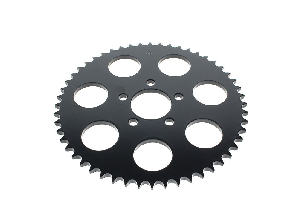 Rollies Speed Shop 52 Tooth, Flat Steel Rear Chain Sprocket – Gloss Black. Fits Big Twin 2000up & Sportster 2000-2021.