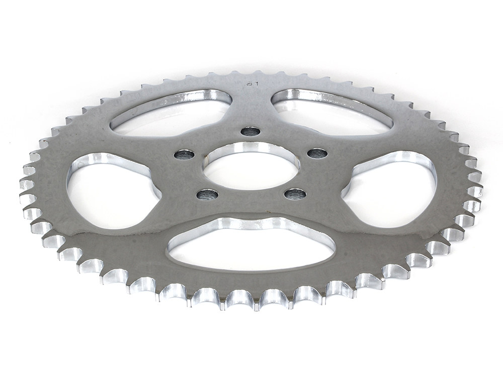 Rollies Speed Shop 51 Tooth, Flat Steel Rear Chain Sprocket – Chrome. Fits Big Twin 2000up & Sportster 2000-2021.