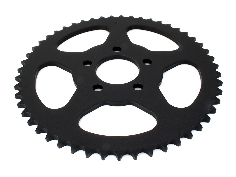 Rollies Speed Shop 51 Tooth, Flat Steel Rear Chain Sprocket – Black. Fits Big Twin 2000up & Sportster 2000-2021.