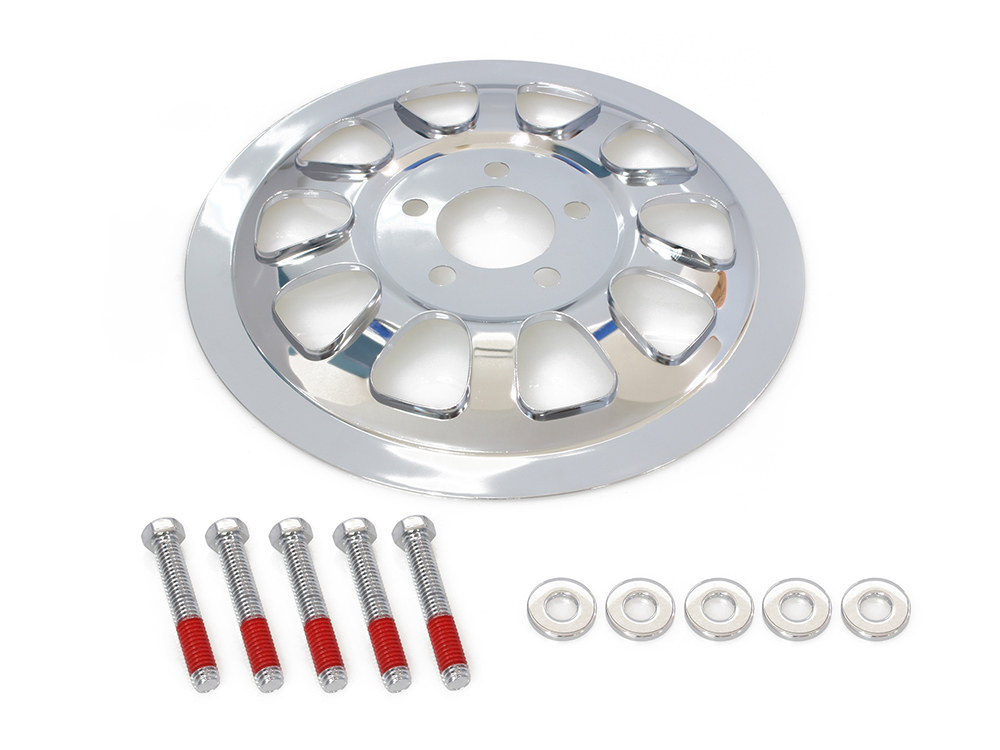 Rollies Speed Shop Rear Pulley Cover – Chrome. Fits Dyna 2006-2017 & Softail 2007up with 66 Teeth Rear Pulley