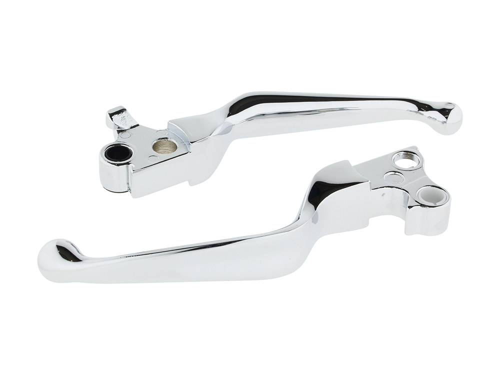 Rollies Speed Shop Hand Levers – Chrome. Fits Softail 1996-2014, Dyna 1996-2017, Touring 1996-2007 & Sportster 1996-2003.