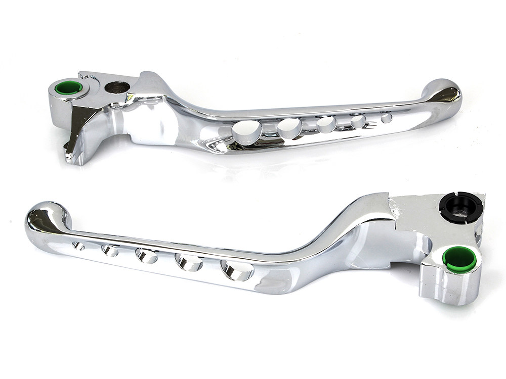 Rollies Speed Shop 5 Hole Hand Levers – Chrome. Fits Softail 1996-2014, Dyna 1996-2017, Touring 1996-2007 & Sportster 1996-2003.