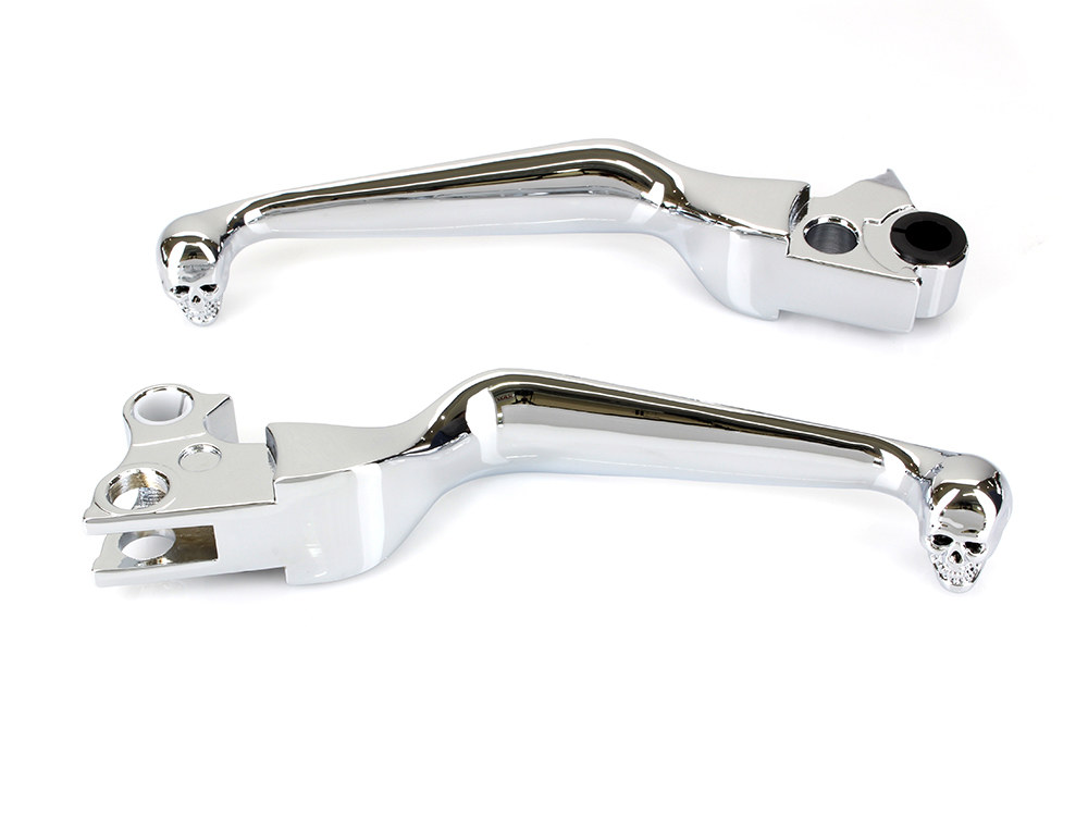 Rollies Speed Shop Hand Levers with Custom Skull Head Ends – Chrome. Fits Big Twin 1996-2006 & Sportster 1996-2003.