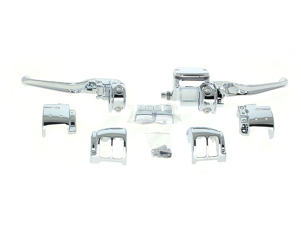 Rollies Speed Shop Handlebar Control Kit – Chrome. Fits Single Disc Softail 2011-2014 & Dyna 2012-2017