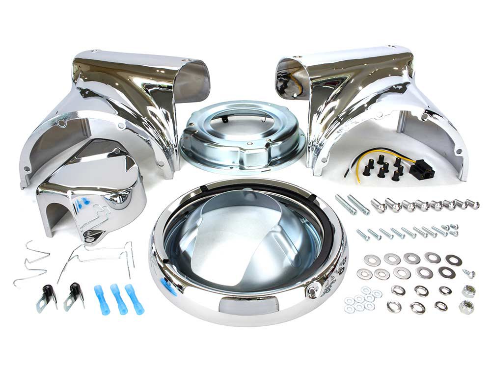 Rollies Speed Shop Freight Train Nacelle – Chrome. Fits FL Softail 1986-2017.
