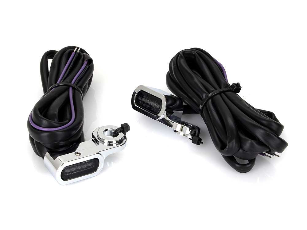 Rollies Speed Shop Under Perch Turn Signals – Chrome. Fits Softail S 2016-2017, V-Rod 2009-2017 & Touring 2009-2020 Models with Hydraulic Clutch.