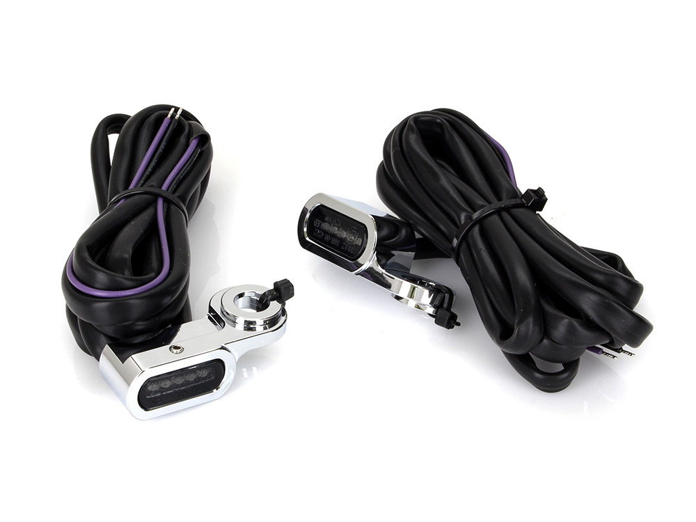 Rollies Speed Shop Under Perch Turn Signals – Chrome. Fits Softail S 2016-2017, V-Rod 2009-2017 & Touring 2009-2020 Models with Hydraulic Clutch.