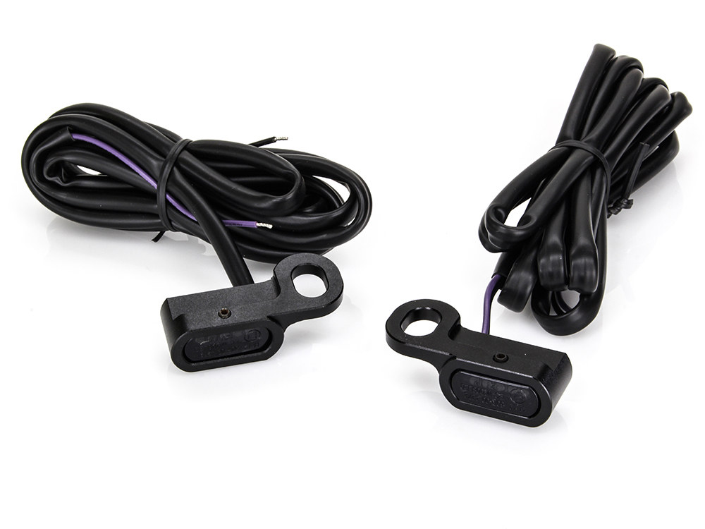 Rollies Speed Shop Under Perch Turn Signals – Black. Fits Softail S 2016-2017, V-Rod 2009-2017 & Touring 2009-2020 Models with Hydraulic Clutch.