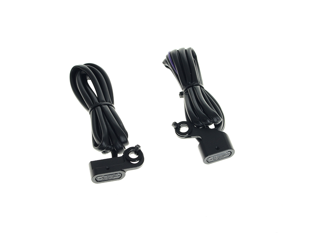 Rollies Speed Shop Under Perch Turn Signals – Black. Fits Softail 1984-2014, Dyna 1991-2017 & Sportster 1982-2003.