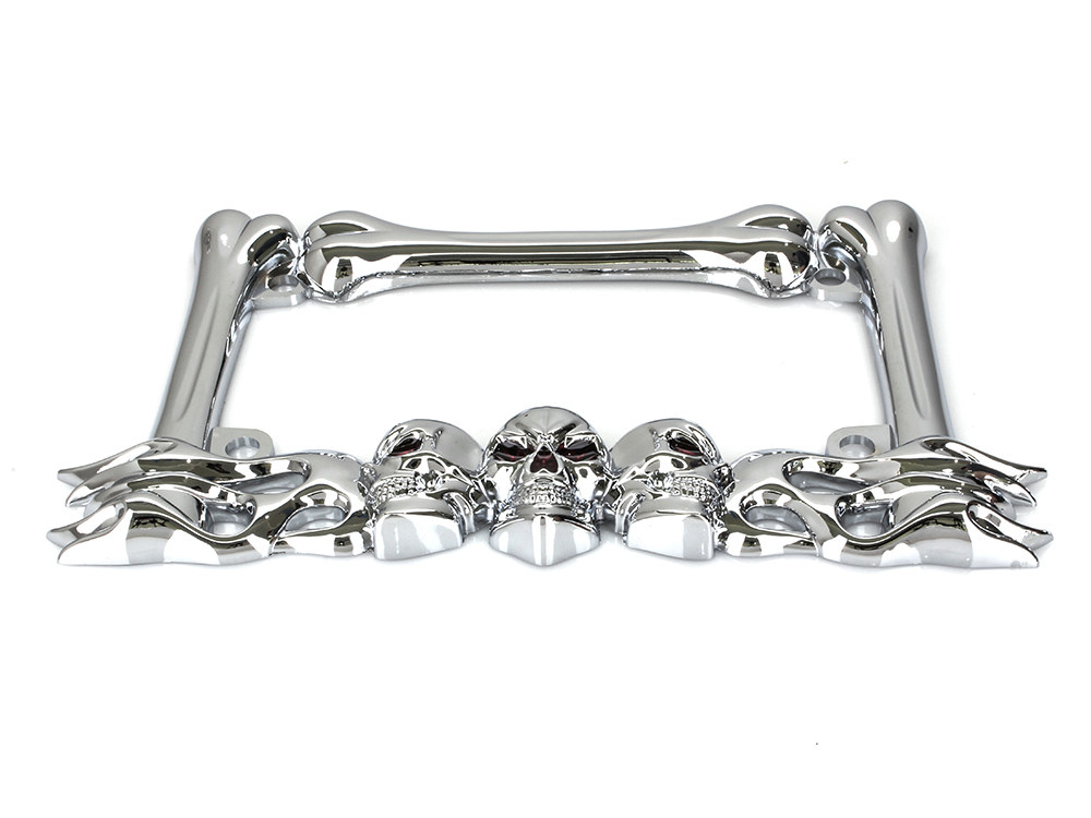 Rollies Speed Shop Number Plate Frame with Skulls – Chrome.
