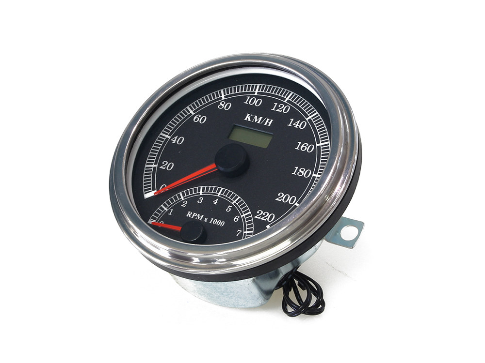 Rollies Speed Shop 4-1/2in. Tank Mount KPH Speedometer with Tachometer – Chrome. Fits Big Twin 1936-1995