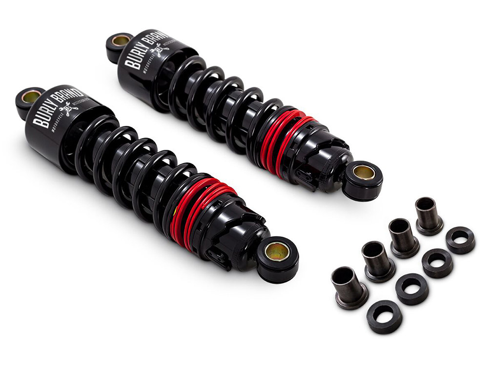 Burly Brand 10-1/2in. Slammer Plus Rear Shock Absorbers – Black. Fits Dyna 1991-2017.