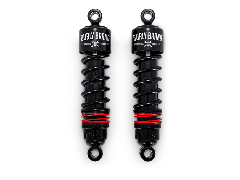 Burly Brand 10-1/2in. Slammer Plus Rear Shock Absorbers – Black. Fits Dyna 1991-2017.