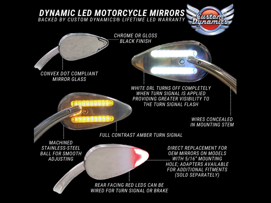 Custom Dynamics Dynamic LED Mirrors Run/Brake/Turn – Chrome.