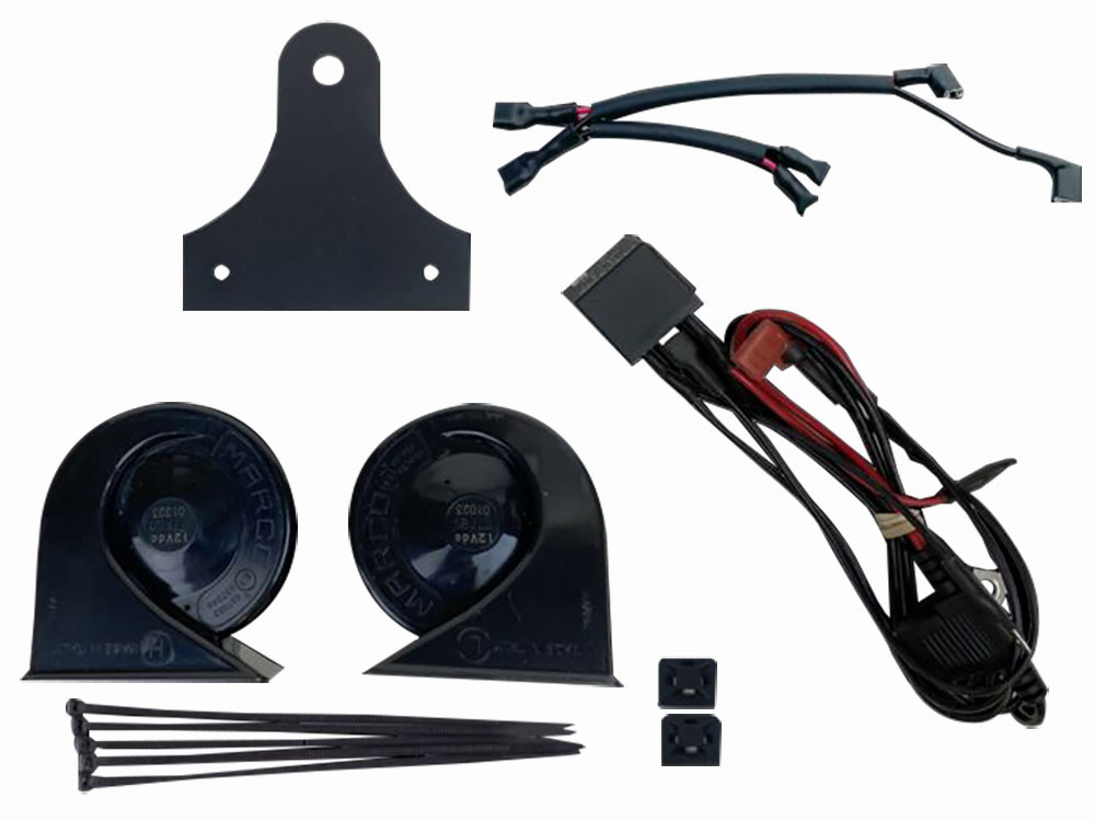 Custom Dynamics 109db Electromagnetic Horn Kit – Black. Fits Touring 1992up, Big Twin 1992-2017 & Sportster 1992-2021