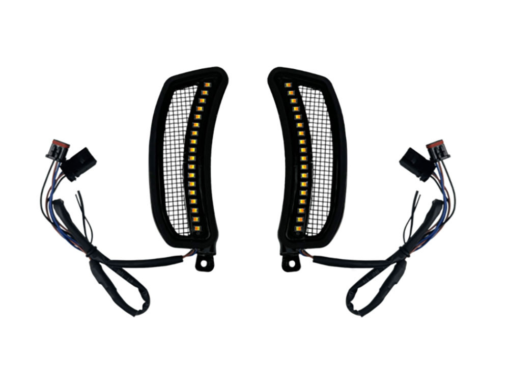 Custom Dynamics LED Vent Inserts With Amber & White LED’s – Black with Black Mesh. Fits Low Rider ST 2022up