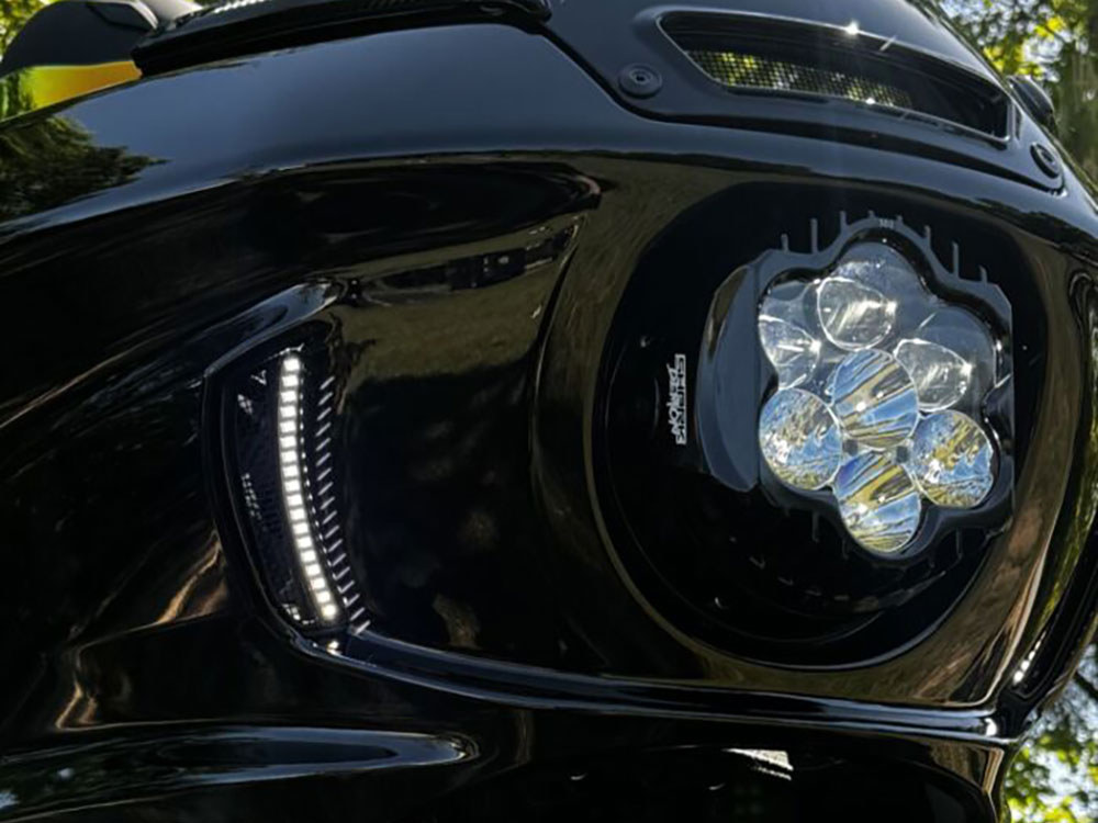 Custom Dynamics LED Vent Inserts With Amber & White LED’s – Black with Black Mesh. Fits Low Rider ST 2022up
