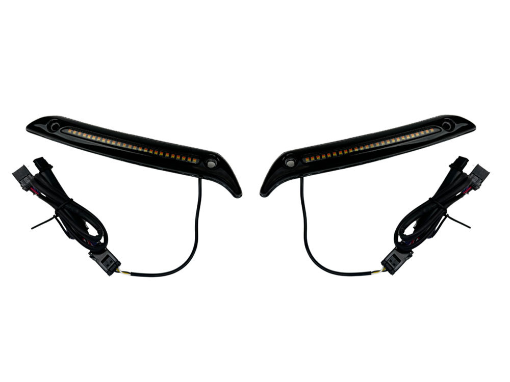 Custom Dynamics LED DRL Windshield Trim with Sequential Amber Turn, White Run & Smoke Lens – Black. Fits Low Rider ST 2022up