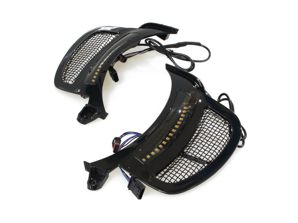 Custom Dynamics Dynamic LED Vent Inserts With Amber & White LED’s – Black with Black Mesh. Fits Road Glide 2015-2023