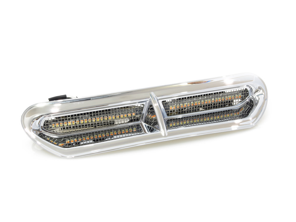 Custom Dynamics LED Batwing Vent Insert With Amber & White LED’s – Chrome. Fits Touring 2014-2023
