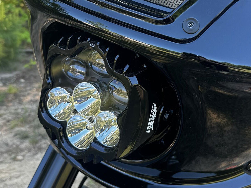 Custom Dynamics Shark Demon LED Headlight Kit – Black. Fits Softail Low Rider ST & El Diablo 2022up