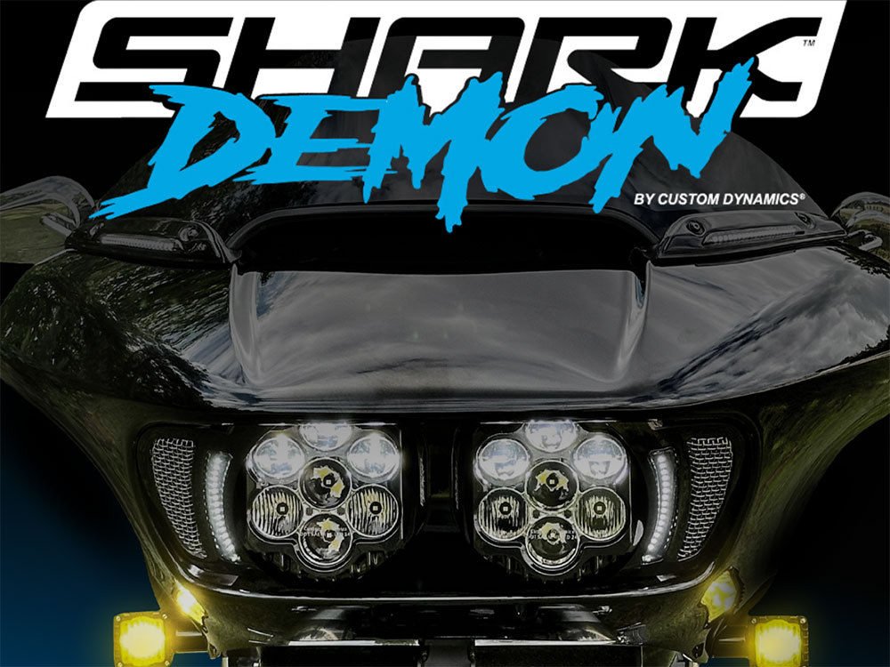 Custom Dynamics Shark Demon 2 Performance LED Headlight Kit – White & White. Fits Road Glide 2015-2023