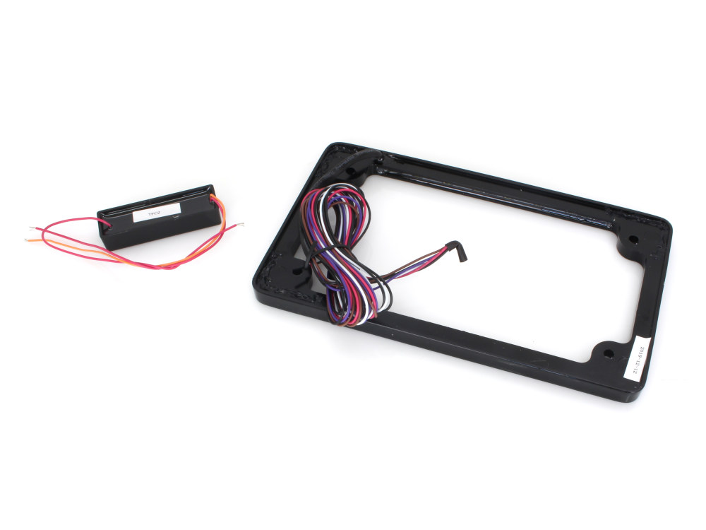 Custom Dynamics Flat Number Plate Frame with LED Amber Turn Signals & Red Brake Light – Black.