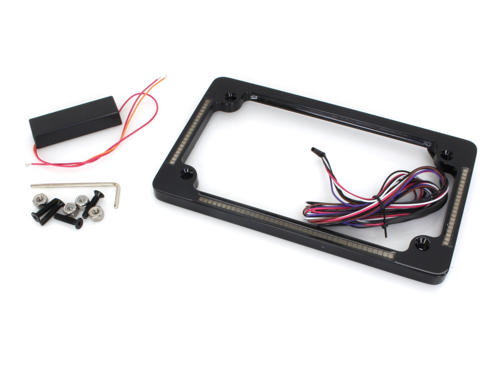 N/Plate Frame; Flat Blk w/LED Amber