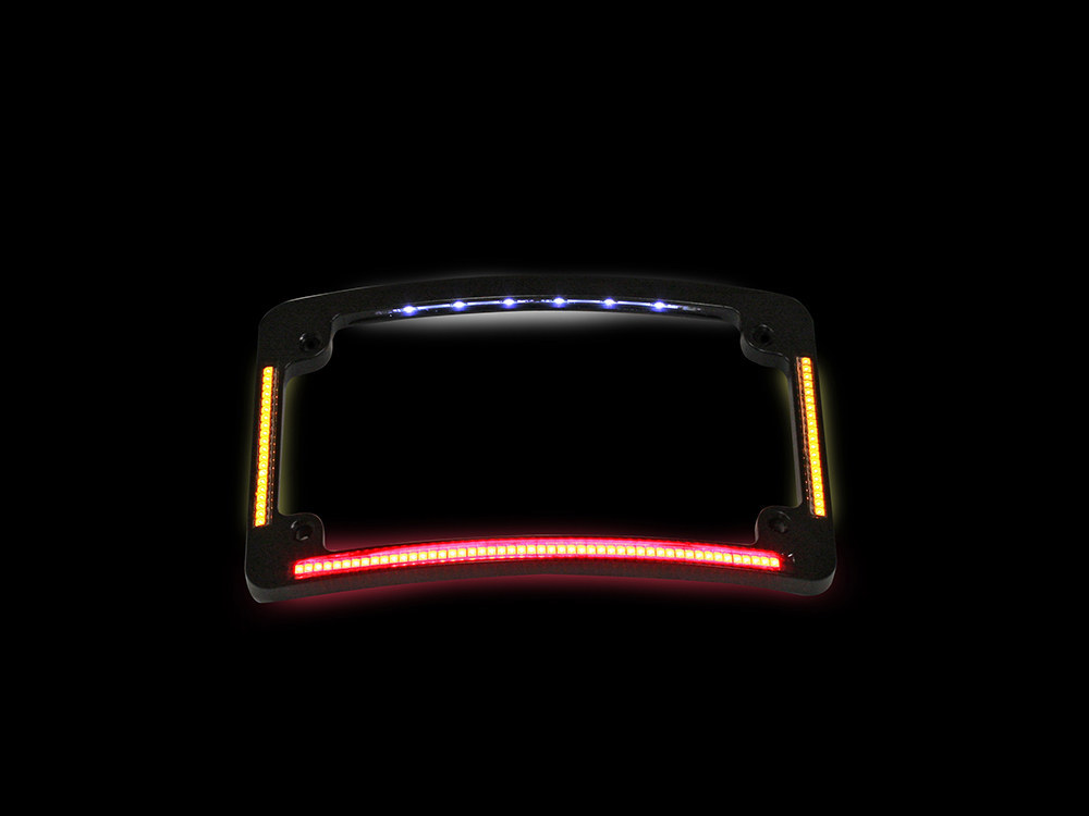 Custom Dynamics Curved Number Plate Frame with LED Amber Turn Signals & Red Brake Light -Black.
