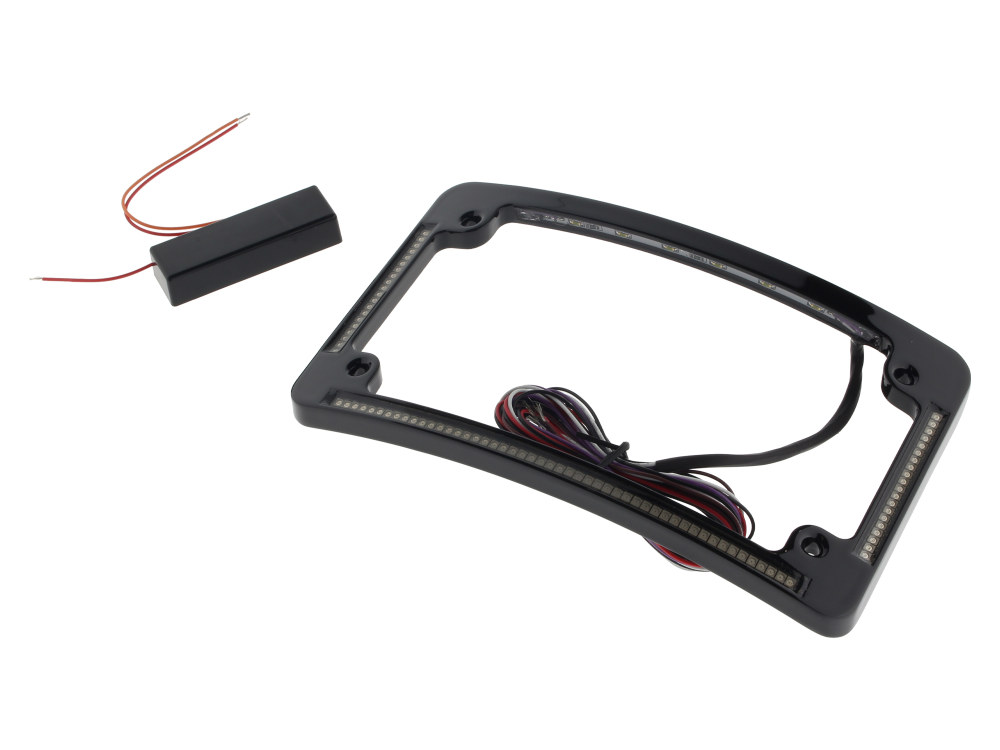 Custom Dynamics Curved Number Plate Frame with LED Amber Turn Signals & Red Brake Light -Black.