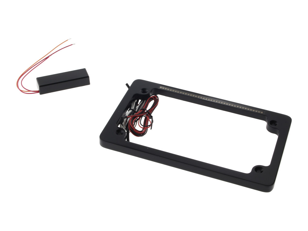 N/Plate Frame; Flat Blk w/LED Red