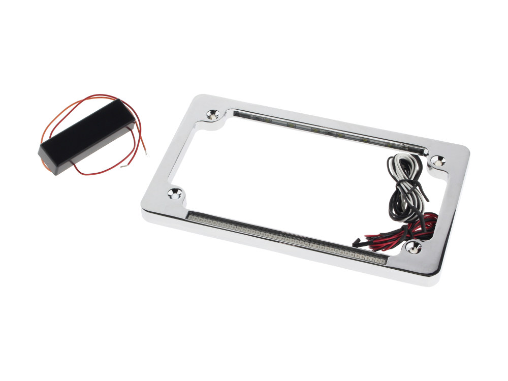 N/Plate Frame; Flat Chr w/LED Red