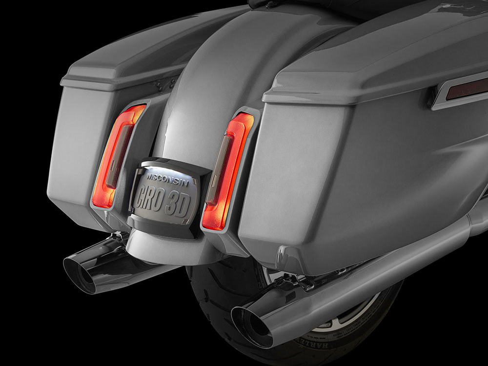 Ciro3D Curved Number Plate Frame with Number Plate Light Only – Gloss Black. Fits CVO Touring 2023up & Street Glide & Road Glide 2024up