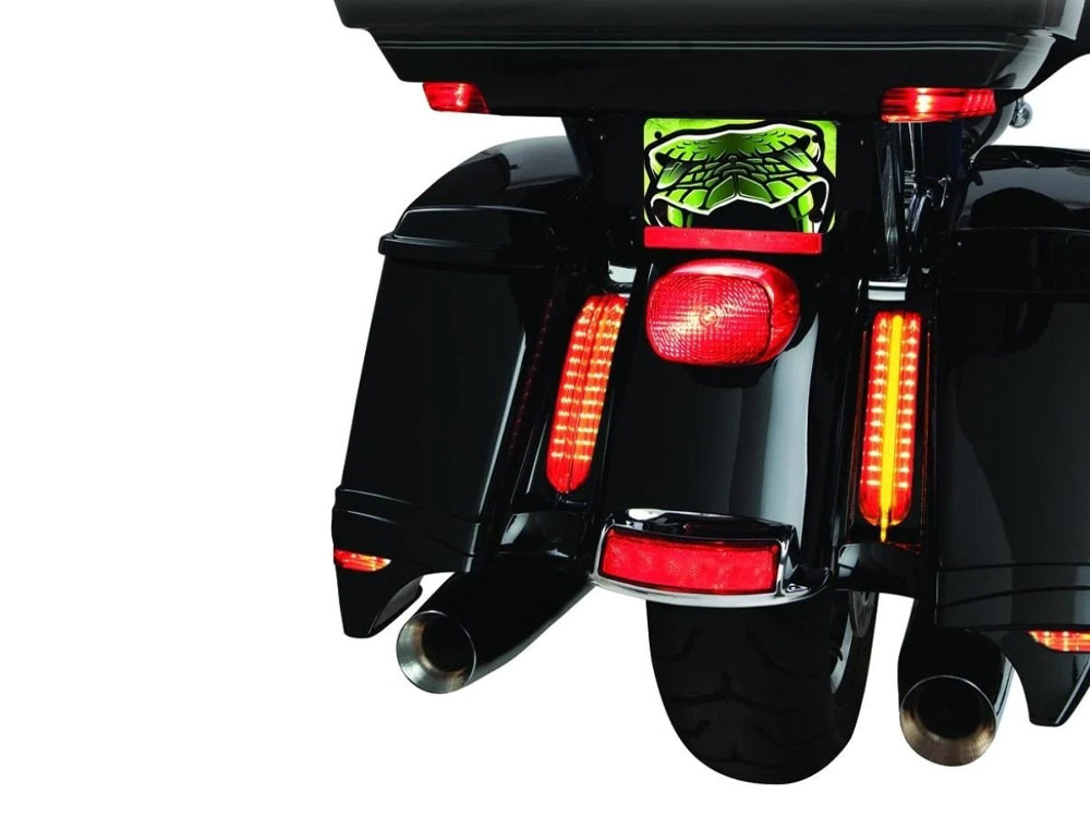 Ciro3D LED Filler Panel Lights. Red Run & Brake with Amber Turn and Chrome Housing. Fits Ultra & Road King Touring Models 2014up & Street/Road Glide ST 2022up