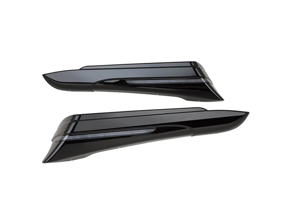 Ciro3D Saddlebag Extensions – Black. Red Run, Brake & Turn with Smoke Lens. Fits Touring 2014-2023 with Standard Bags