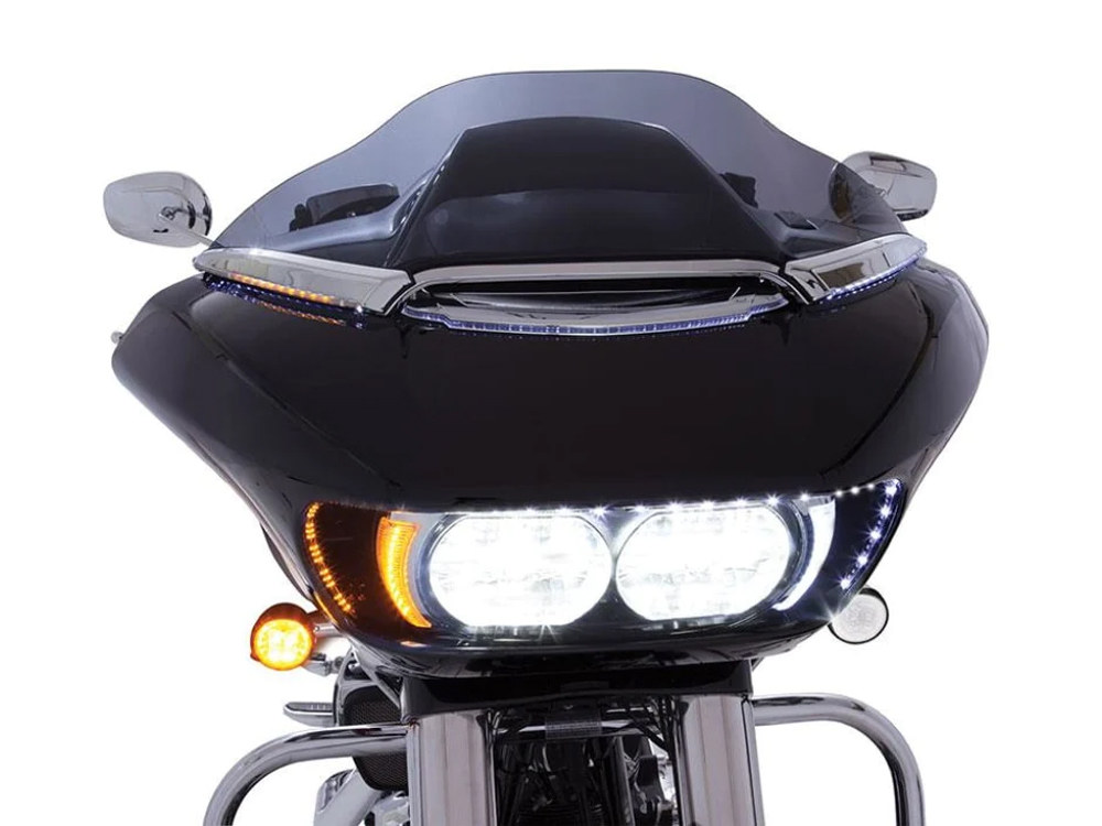 Ciro3D Road Blades with Amber LED Turn Signals & White LED Running Lights. Fits Road Glide 2015-2023