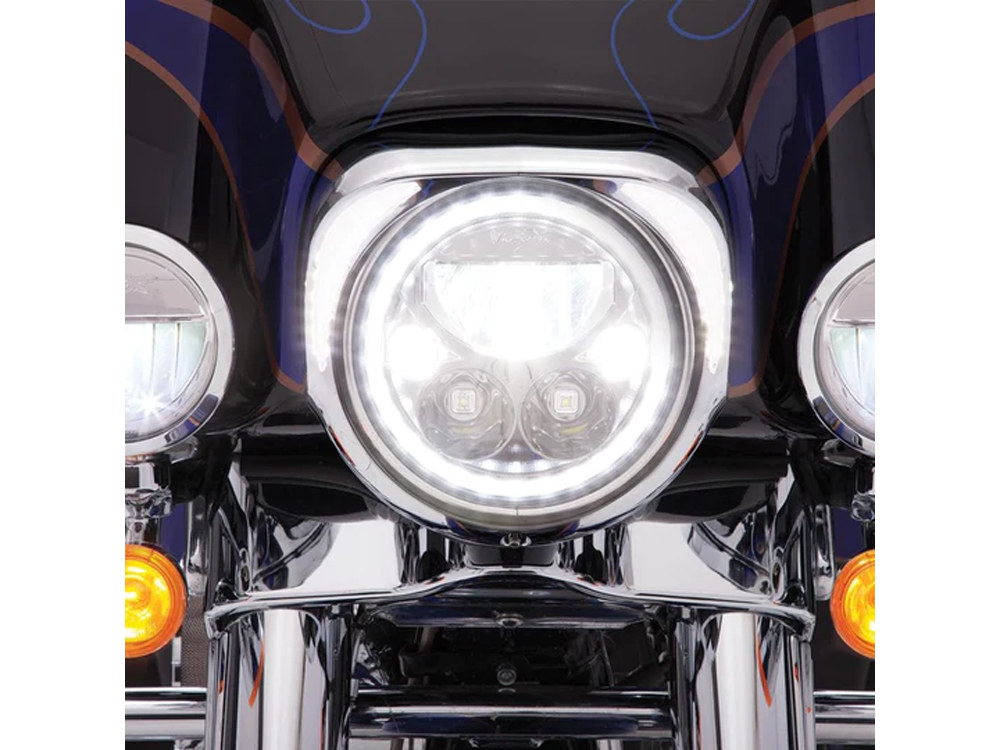 Ciro3D Fang LED Headlight Bezel with White Running Lights – Chrome. Fits Touring 2014-2023