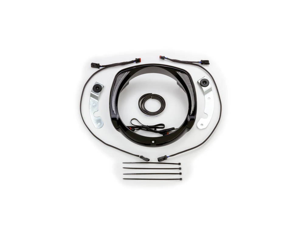 Ciro3D Fang LED Headlight Bezel with Amber Turn Signals & White Running Lights – Black. Fits Touring 2014-2023