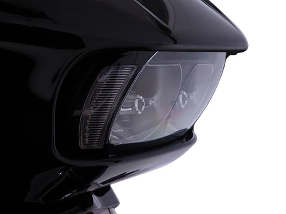 Ciro3D Fang LED Headlight Bezel Vent Inserts With Amber & White LED’s – Black. Fits Road Glide 2015-2023