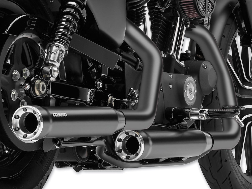 COBRA EXHAUST 3in. RPT Slip On Mufflers – Black with Alloy Tips. Fits Sportster 2014-2021