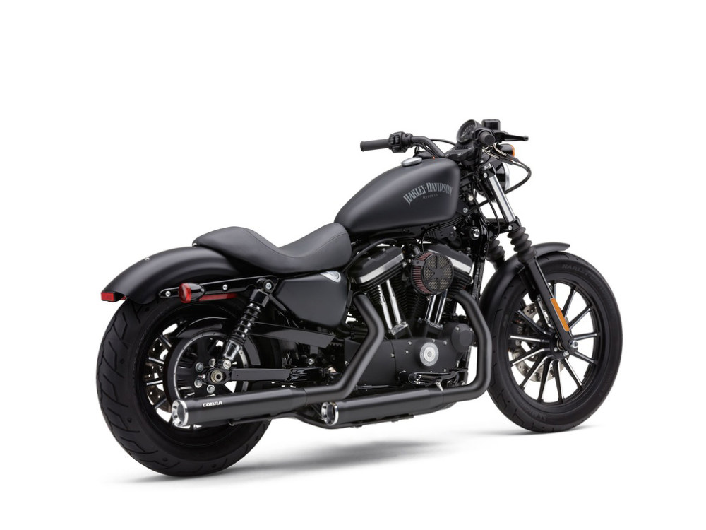 COBRA EXHAUST 3in. RPT Slip On Mufflers – Black with Alloy Tips. Fits Sportster 2014-2021