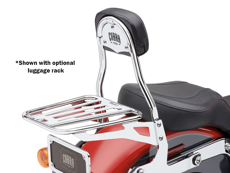 COBRA EXHAUST Short Quick Detachable Sissy Bar Kit – Chrome. Fits FX Softail 2006-2015 & Fatboy 2007-2017 with 200mm Rear Tyre.