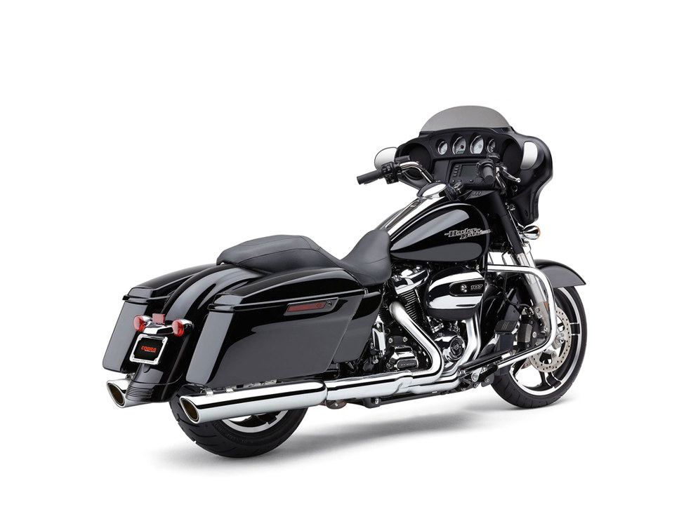 COBRA EXHAUST 4in. 909 Back Slash Slip-On Mufflers – Chrome. Fits Touring 1995-2016 & Trike 2017-2020.