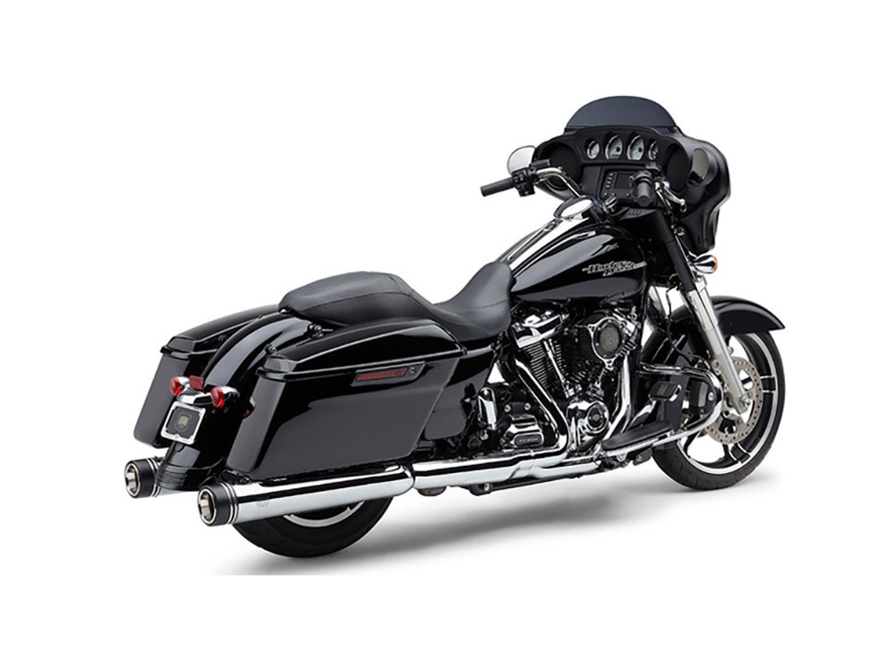 COBRA EXHAUST 4-1/2in. Gen 2 Neighbor Hater Slip-On Mufflers – Chrome with Black End Caps. Fits Touring 2017up.