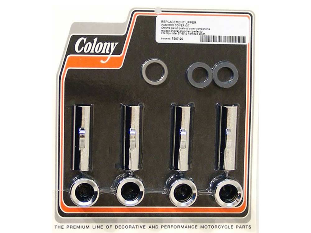 Colony Machine Upper Pushrod Covers – Chrome. Fits Sportster 1957-1985 & Pan 1948-1965.